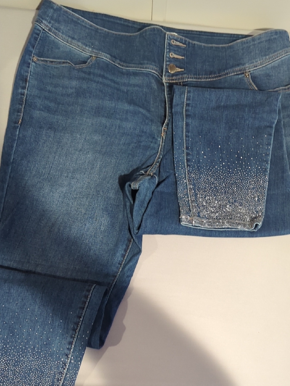 Lane Bryant Blue Skinny Jeans with Rhinestone Detail